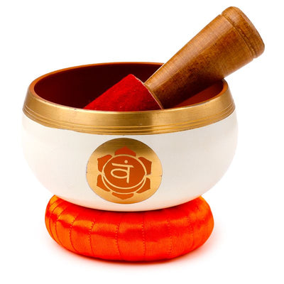 Singende Schale orangefarbenes Chakra mit Möglichkeit zur Personalisierung durch Gravur, Klangschale aus Metall, ideal als Geschenk, Durchmesser 10 cm, Höhe 5 cm