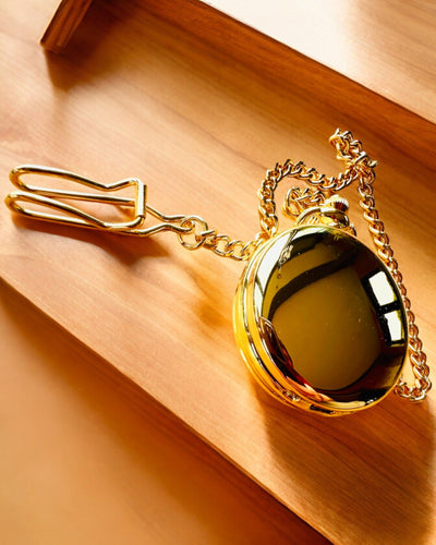 Grand Elegance Taschenuhr mit Doppeldeckel, Manuell, Goldfarben, mit Gravur als Geschenk