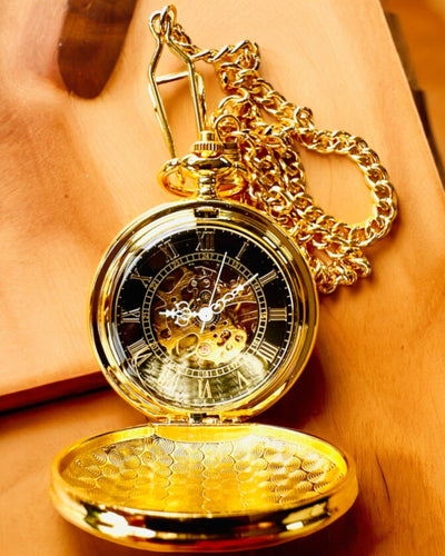 Grand Elegance Taschenuhr mit Doppeldeckel, Manuell, Goldfarben, mit Gravur als Geschenk