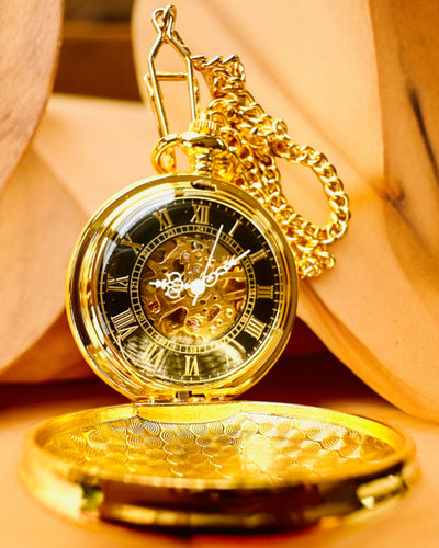 Grand Elegance Taschenuhr mit Doppeldeckel, Manuell, Goldfarben, mit Gravur als Geschenk