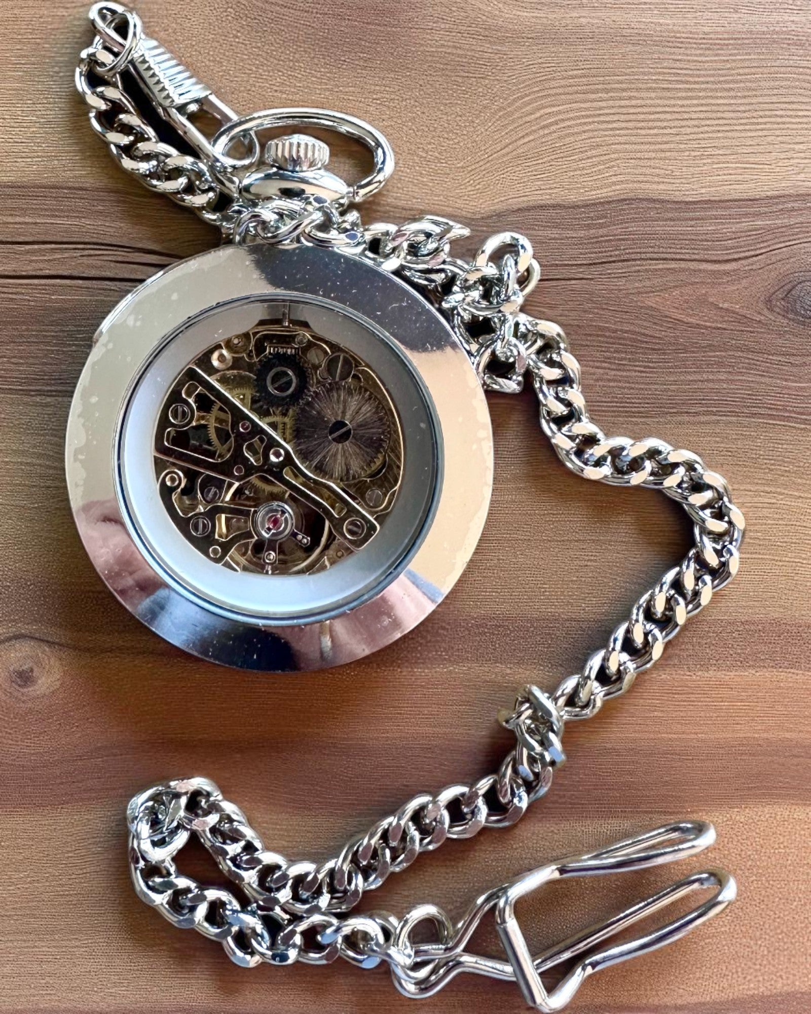 Silberne Exklusive Mechanische Taschenuhr im Retro-Stil, Wasserdicht - Eleganz für Jeden Anlass, mit Gravur