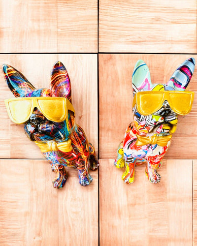 Bunter Bulldogge mit Brille - Einzigartige Innendekoration, dekorative Figur als Geschenk, Personalisierung mit Gravur