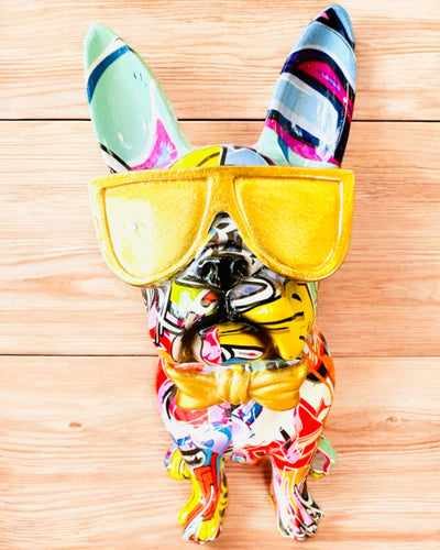 Bunter Bulldogge mit Brille - Einzigartige Innendekoration, dekorative Figur als Geschenk, Personalisierung mit Gravur