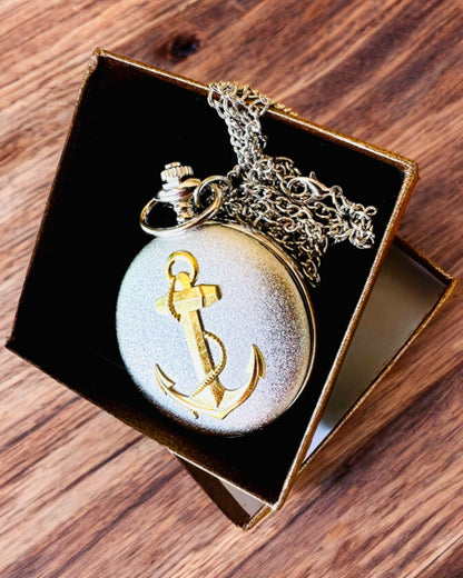 Taschenuhr "Goldener Anker" - Personalisierung als Geschenk mit Gravur