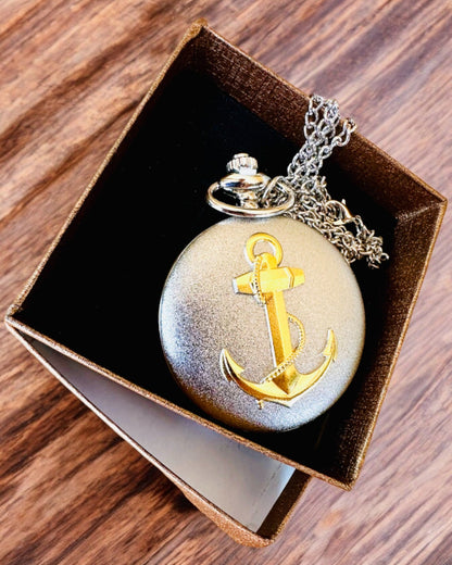 Taschenuhr "Goldener Anker" - Personalisierung als Geschenk mit Gravur