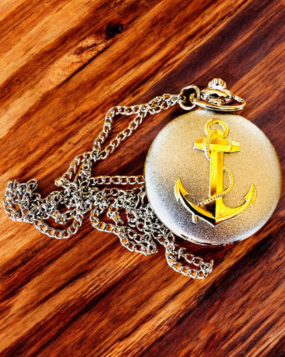 Taschenuhr "Goldener Anker" - Personalisierung als Geschenk mit Gravur