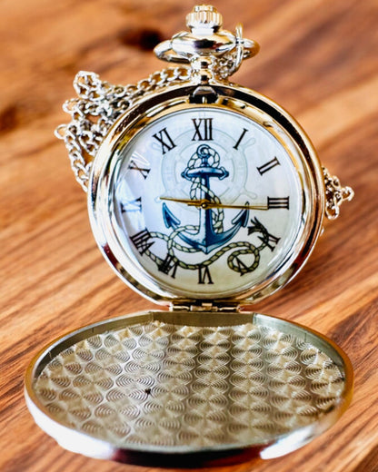 Taschenuhr "Goldener Anker" - Personalisierung als Geschenk mit Gravur