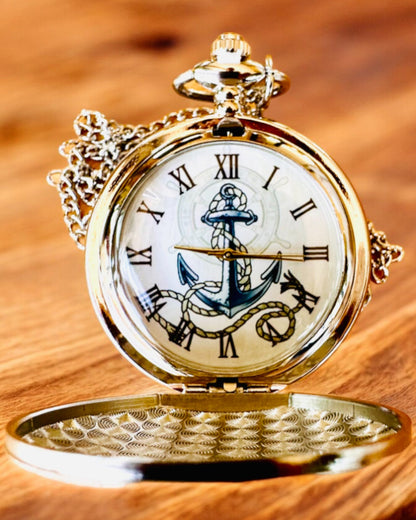 Taschenuhr "Goldener Anker" - Personalisierung als Geschenk mit Gravur