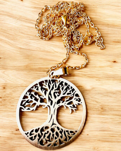 Halskette "Baum des Lebens" aus Edelstahl - Personalisierung mit Gravur, 2 Farbvarianten