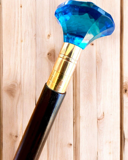 Spazierstock "Blauer Diamant" - Handgefertigt aus Holz, Gravur möglich