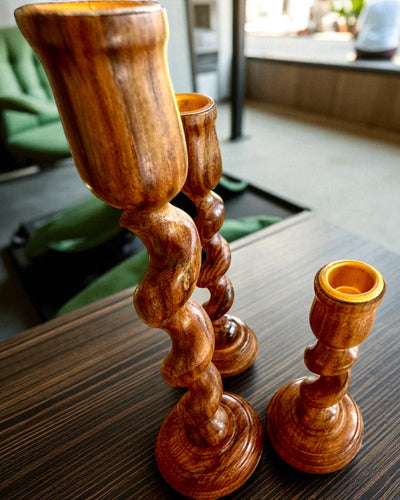 Set aus 3 Kerzenhaltern „Spirallicht“ 25 cm Höhe, Möglichkeit der Personalisierung mit Gravur als Geschenk