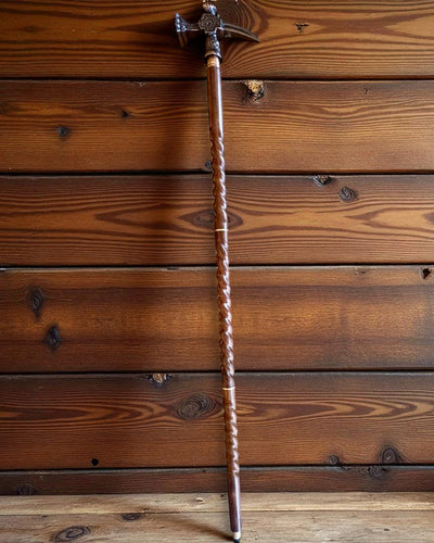 Spazierstock - WIKING mit einem Kopf in Form eines Kriegshammers, Möglichkeit der Personalisierung mit Gravur als Geschenk