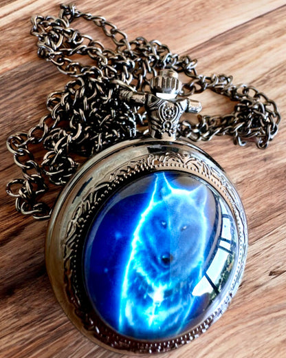 Taschenuhr Lunar Wolf – Mondwolf-Uhr, mit der Möglichkeit zur Personalisierung durch Gravur als Geschenk