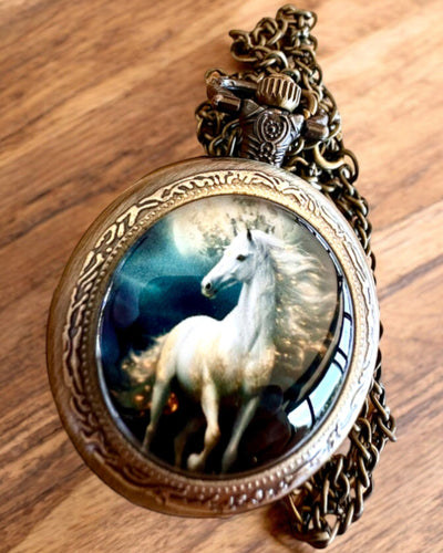 Taschenuhr Unicorn Elegance mit Kette, Einhorn-Motiv, kostenlose Gravur auf Bestellung