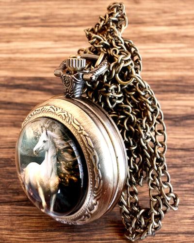 Taschenuhr Unicorn Elegance mit Kette, Einhorn-Motiv, kostenlose Gravur auf Bestellung