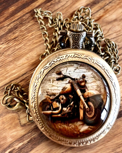 Retro Taschenuhr "Motorradstil", personalisierbar mit Gravur als Geschenk