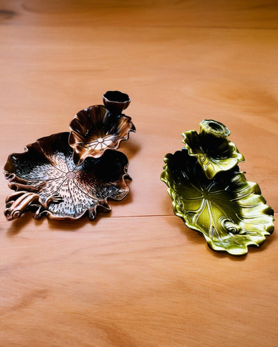 Eleganter Metallhalter für Räucherstäbchen Lotusblatt - 4 Varianten zur Auswahl, Möglichkeit der Personalisierung mit Gravur als Geschenk