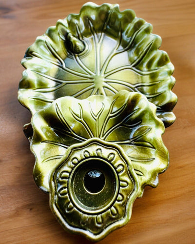 Eleganter Metallhalter für Räucherstäbchen Lotusblatt - 4 Varianten zur Auswahl, Möglichkeit der Personalisierung mit Gravur als Geschenk