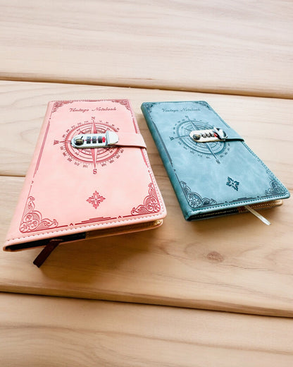 Geheimes Notizbuch A5 Vintage mit Zahlenschloss - Wählen Sie Ihren Stil, Personalisierung mit Gravur als Geschenk