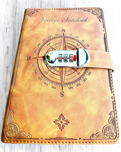 Geheimes Notizbuch A5 Vintage mit Zahlenschloss - Wählen Sie Ihren Stil, Personalisierung mit Gravur als Geschenk