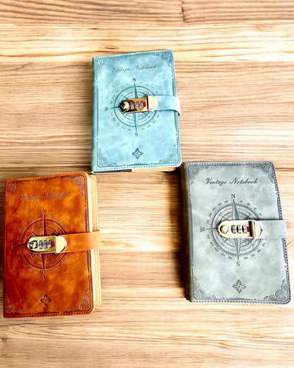 Geheimes Notizbuch A5 Vintage mit Zahlenschloss - Wählen Sie Ihren Stil, Personalisierung mit Gravur als Geschenk