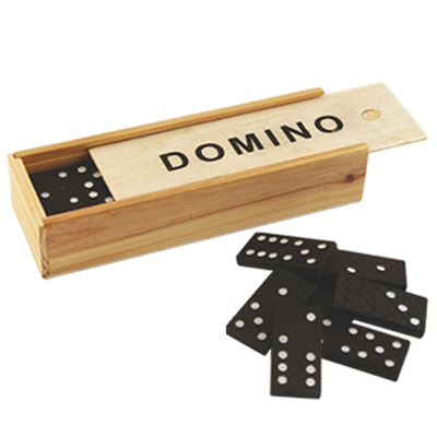 Domino in Holzbox mit Gravurpersonalisierung – ideales Geschenk für Brettspielliebhaber, 28 Kunststoffsteine, Boxmaße 5 x 15 x 3,5 cm, Material: Holz und Kunststoff