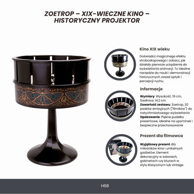 Zoetrop H68 – Filmprojektor aus dem 19. Jahrhundert mit personalisierbarer Gravur, ideal als Geschenk – Höhe 19 cm, klassisches Design zur Wohnraumdekoration