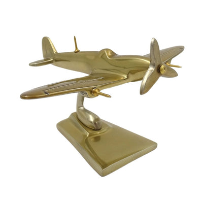 Modell des Flugzeugs Spitfire Gold WWII-Jagdflugzeug mit personalisierbarer Gravur – elegantes Geschenk für Luftfahrtliebhaber, aus Aluminium, Maße 15 × 13 × 8 cm