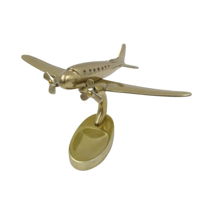 Großes Metallmodell eines zweimotorigen Flugzeugs mit personalisierbarer Gravur, goldfarben, 19,5 x 16,5 x 29 cm