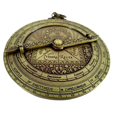 Europäisches Astrolabium H32 – Premium-Renaissance-Replik mit personalisierbarer Gravur – ideales Geschenk mit elegantem Holzsockel – Höhe 12 cm, handgefertigt mit Liebe zum Detail