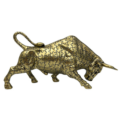 Goldene Stier-Dekorationsfigur mit Gravurmöglichkeit – elegantes Symbol für Stärke und Reichtum, 33,3 cm, Polyresin  