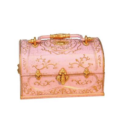 Schmuckschatulle mit Spieluhr in Rosa mit goldenen Verzierungen, Gravurpersonalisierung möglich, ideal als Geschenk, Maße 18x11,8x11,8 cm