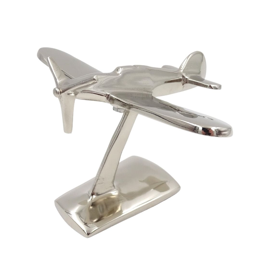 Modell eines einmotorigen Flugzeugs N-0896 aus Aluminium in Silber, 17x14x11 cm