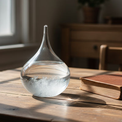 Fitzroy Sturm-Barometer – Tropfen Storm Glass mit Gravur-Personalisierung – elegantes Geschenk in Tropfenform, Höhe 11 cm, Glasgefäß mit einzigartigen Kristallen, die auf Wetteränderungen reagieren  