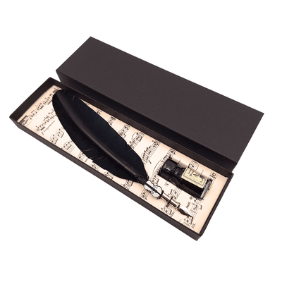 Elegantes Kalligrafie-Set mit schwarzem Gänsefederhalter, Feder, Tinte und personalisierbarer Gravur  