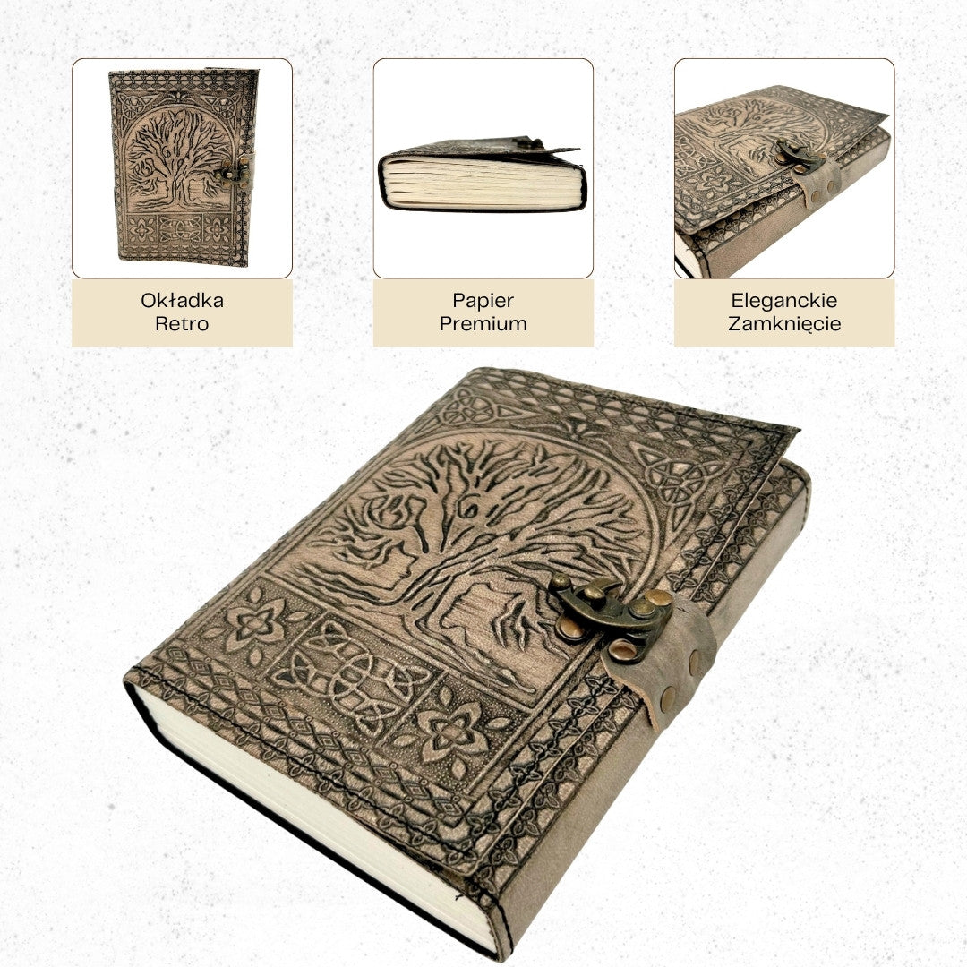Retro-Ledernotizbuch Baum des Lebens mit Gravur