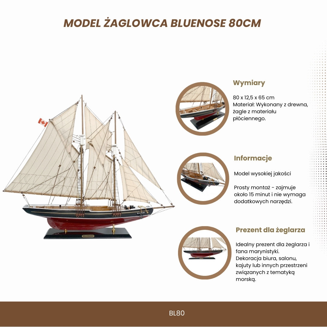 Modell des Segelschiffs Bluenose 80 cm mit Personalisierung durch Gravur