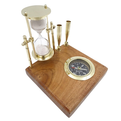 Retro-Schreibtisch-Set mit Sanduhr und Kompass