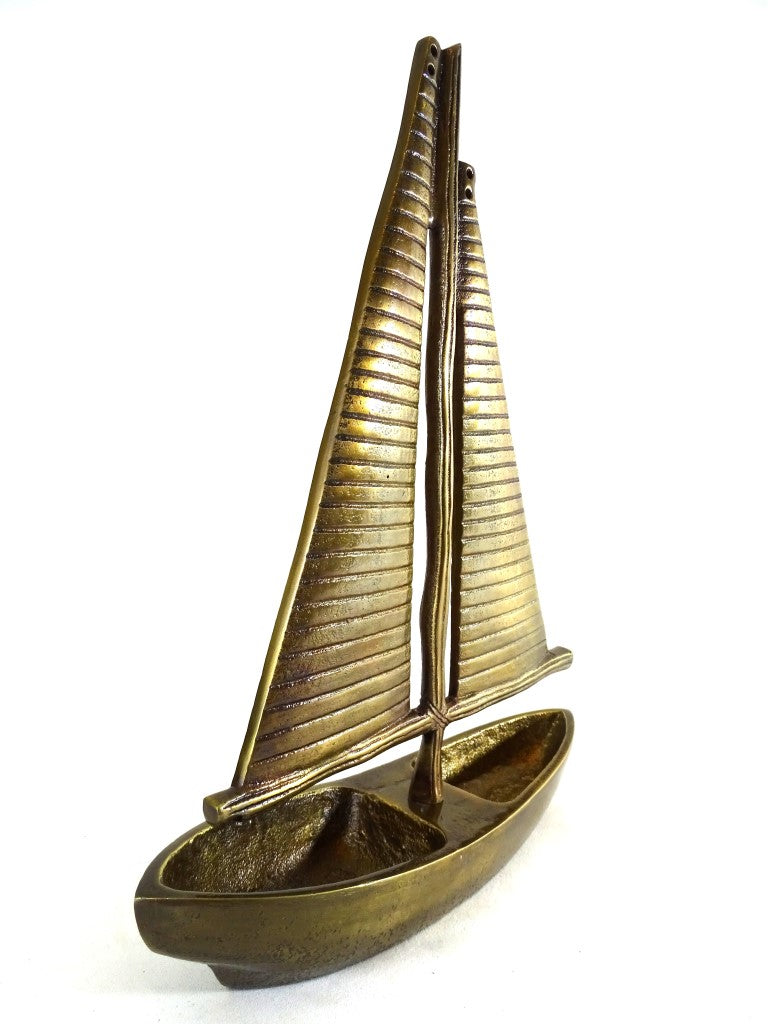 Modell einer Yacht aus goldenem Aluminium, 38 cm, mit personalisierbarer Gravur