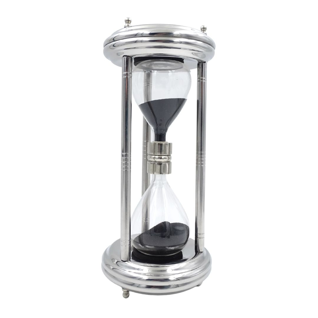 Große silberne Sanduhr 10 min mit Gravurmöglichkeit