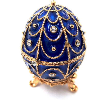 Exklusive Metall-Geschenkbox mit Kristallen in Fabergé-Ei-Form, Marineblau-Gold, 5,5x6,5 cm, personalisierbare Gravur  