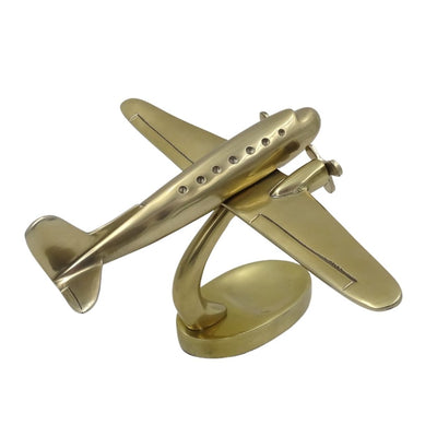 Großes Metallmodell eines zweimotorigen Flugzeugs mit personalisierbarer Gravur, goldfarben, 19,5 x 16,5 x 29 cm