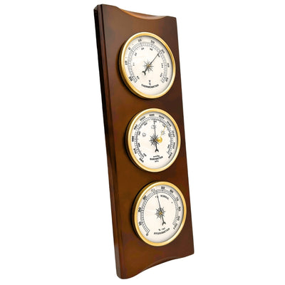 Elegante Retro-Wetterstation 36 cm mit Gravur – Barometer, Thermometer, Hygrometer im Holzgehäuse