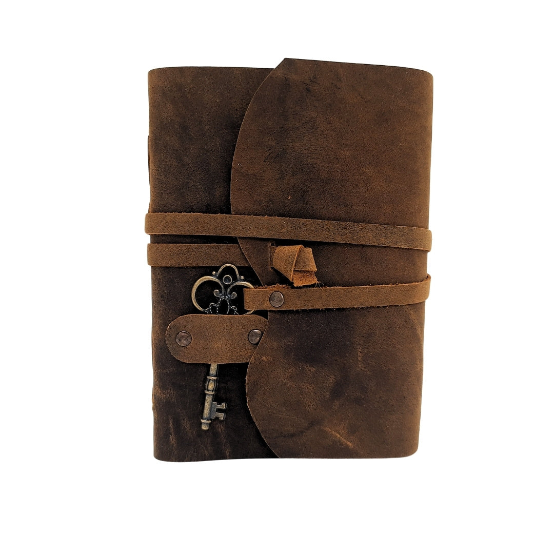 Retro Leder-Notizbuch mit Schlüssel und Riemen, 200 Seiten, 18 x 13 cm