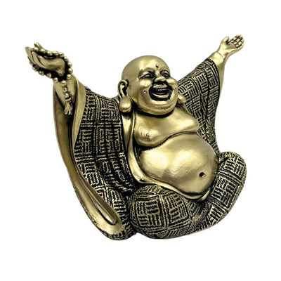 Figur des fröhlichen Buddha in Gold mit personalisierbarer Gravur – elegante Geschenkdekoration, Höhe 17,1 cm aus Polyresin, Symbol für Reichtum und Glück  