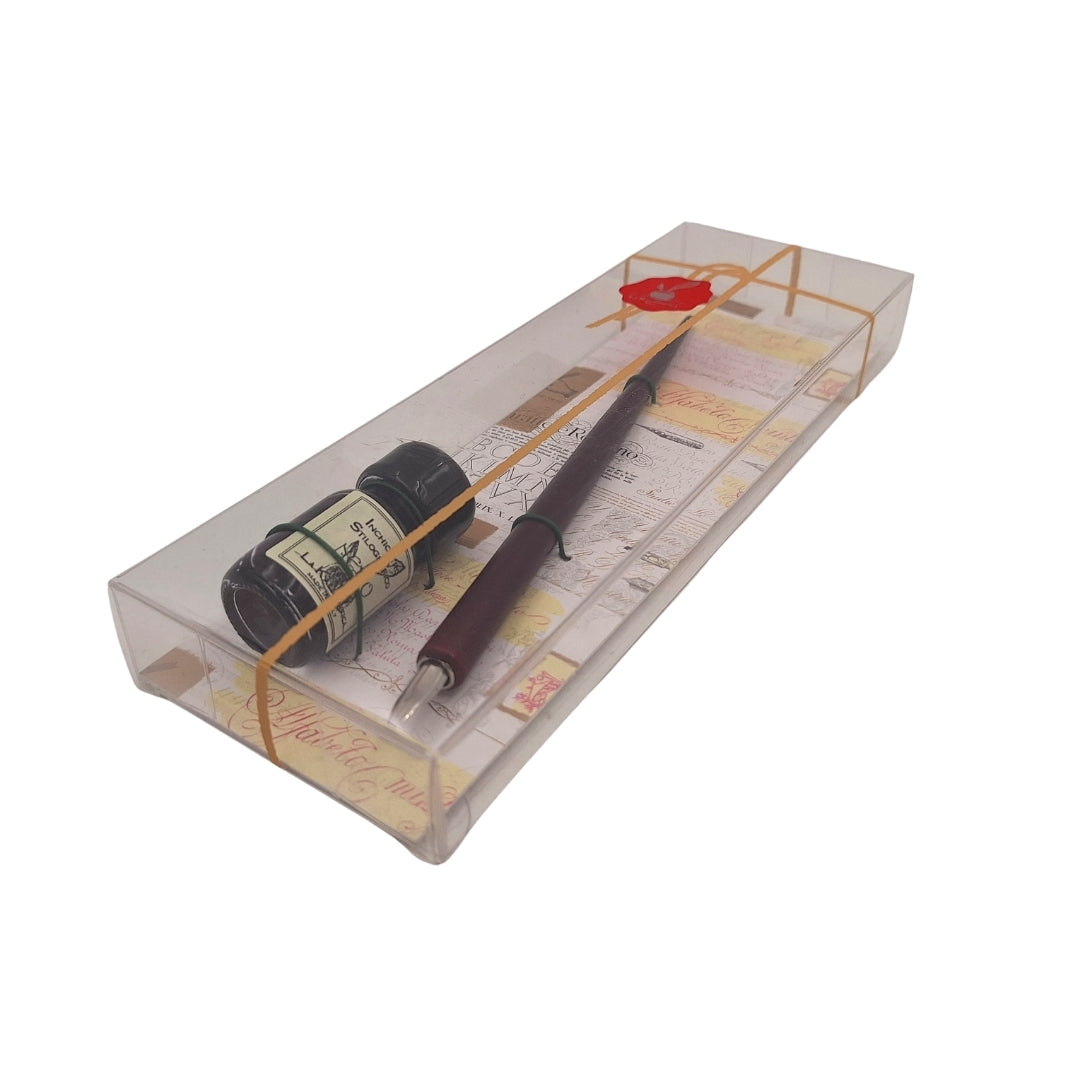 Elegantes Kalligraphie-Set mit Holzfeder und schwarzer Tinte, personalisierbare Gravur, ideal als Geschenk für Schreibkunstliebhaber, in dekorativer Verpackung 7,5 x 22 x 3 cm