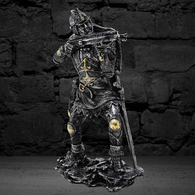 Figur Mittelalterlicher Ritter mit Armbrust 20 cm mit personalisierbarer Gravur - Silber-goldene Dekoration als Geschenk für Geschichts- und Fantasy-Fans - Handbemalt aus Polyresin