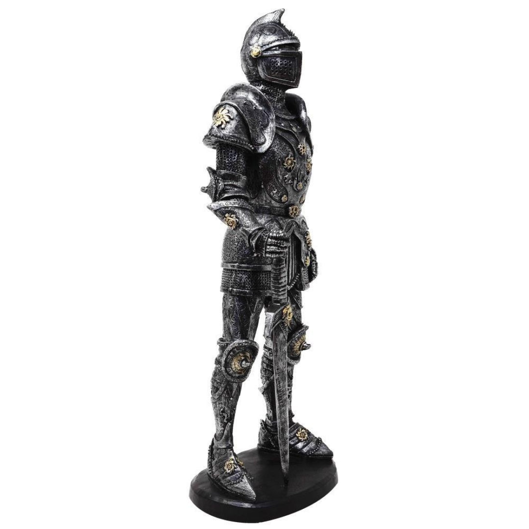 Dekorative Ritterfigur in Rüstung 39 cm silber mit Gravur-Personalisierung  