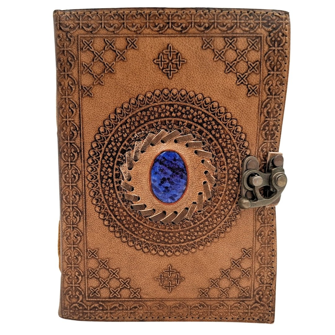 Retro-Ledernotizbuch mit Stein – personalisiertes Notizbuch mit Gravur – Büffelleder, braun, 18x13 cm