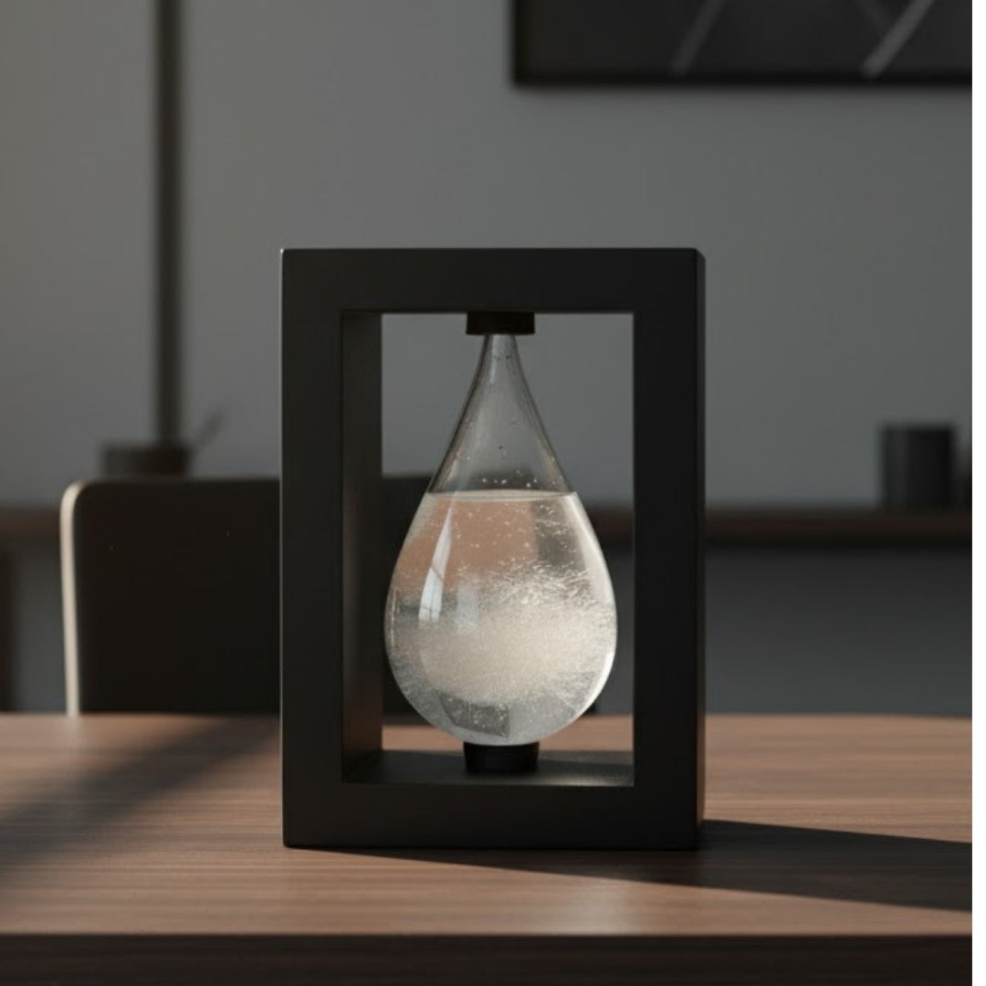 Fitzroy Sturm-Barometer im Holzrahmen – Tropfen Storm Glass mit Gravur-Personalisierung – ideales Geschenk für jeden Anlass – elegante Wetterstation im modernen Stil mit Kristallen, die auf Wetteränderungen reagieren  